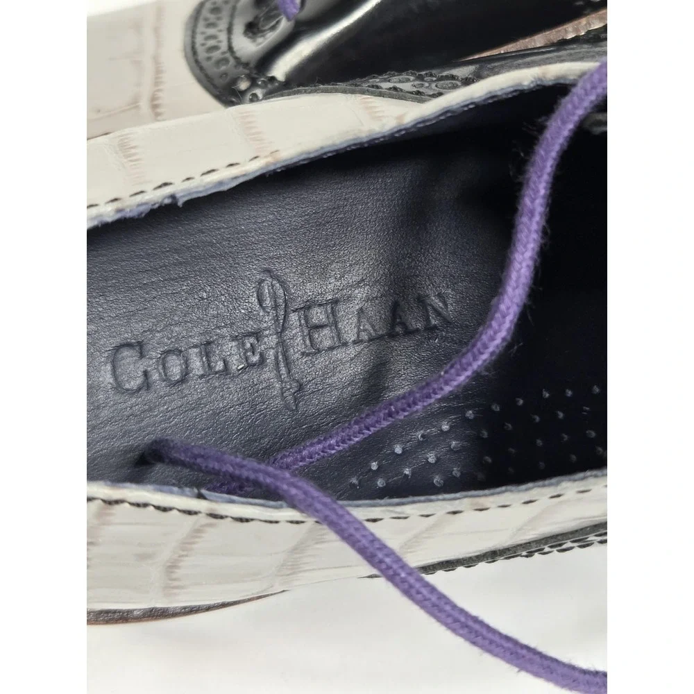 Cole Haan Colton Saddle Oxford shoe  gray croc-embossed /Black  9.5 Men  Rare
